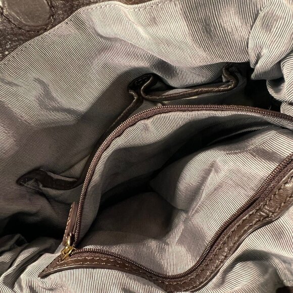 ELLIOTT LUCCA Brown Woven Leather Bucket Hobo Purse Shoulder Bag Buckle Pockets - Picture 12 of 13